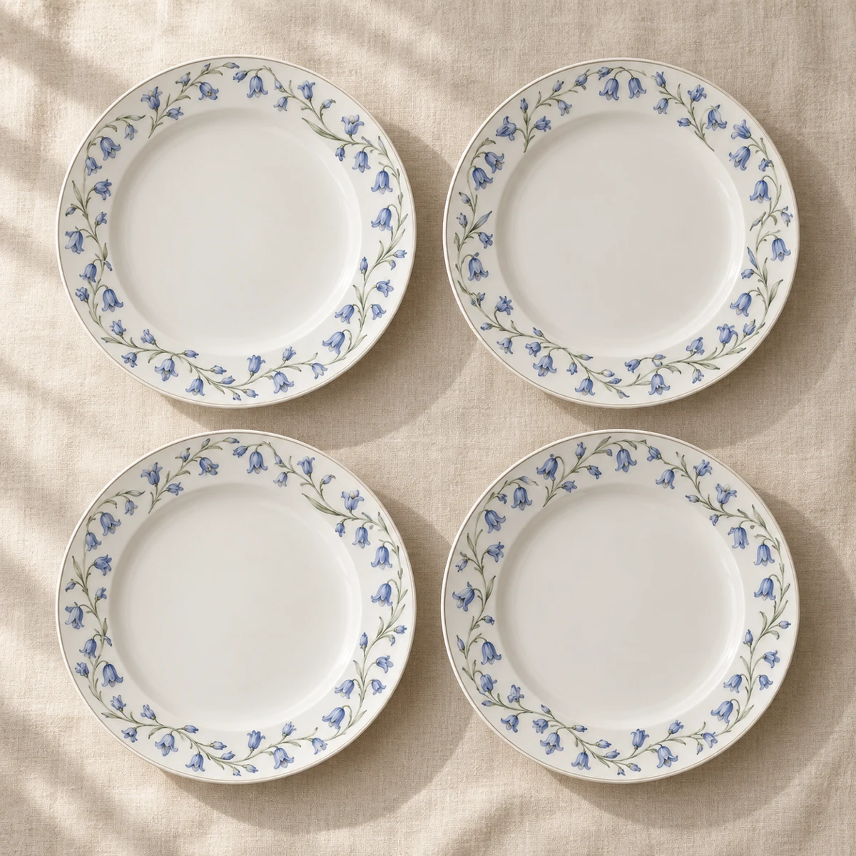 Bluebell Border Dinner Set, White / blue, 4 plates