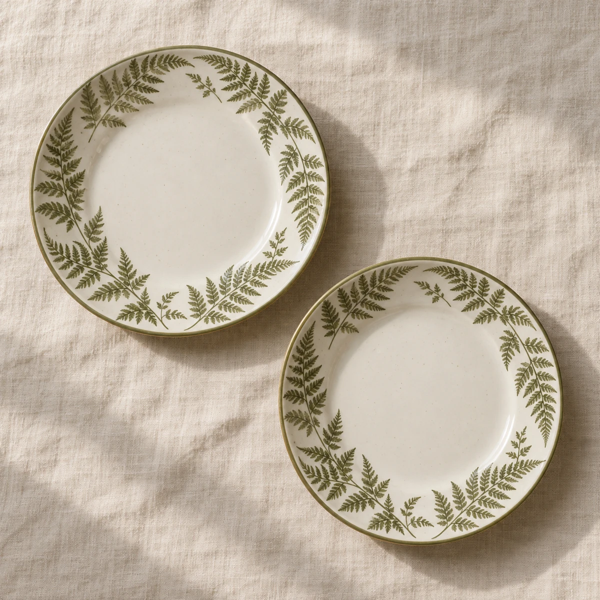 Fern Border Salad Plates, White / olive, 2 plates