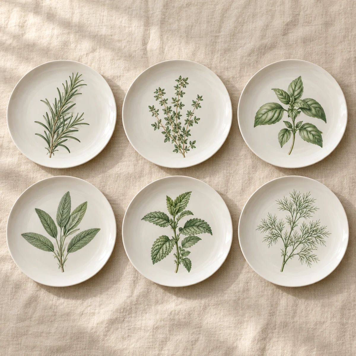 Herbarium Dinner Collection, White / botanical green, 6 plates