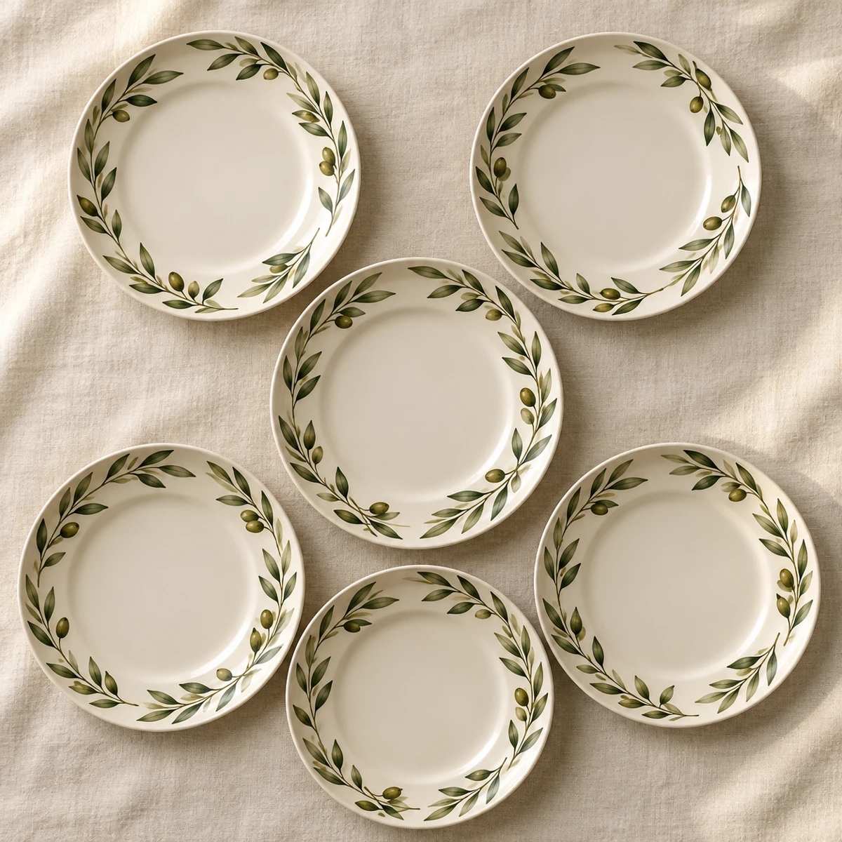 Olive Branch Gathering Set, White / olive, 6 plates