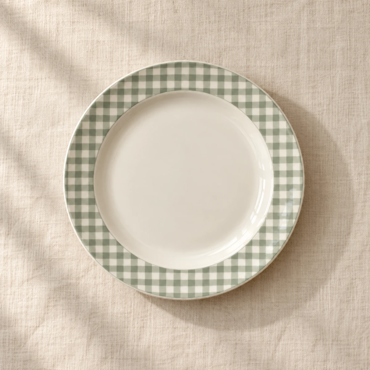 Orchard Check Dessert Plate, White / sage, 1 plate