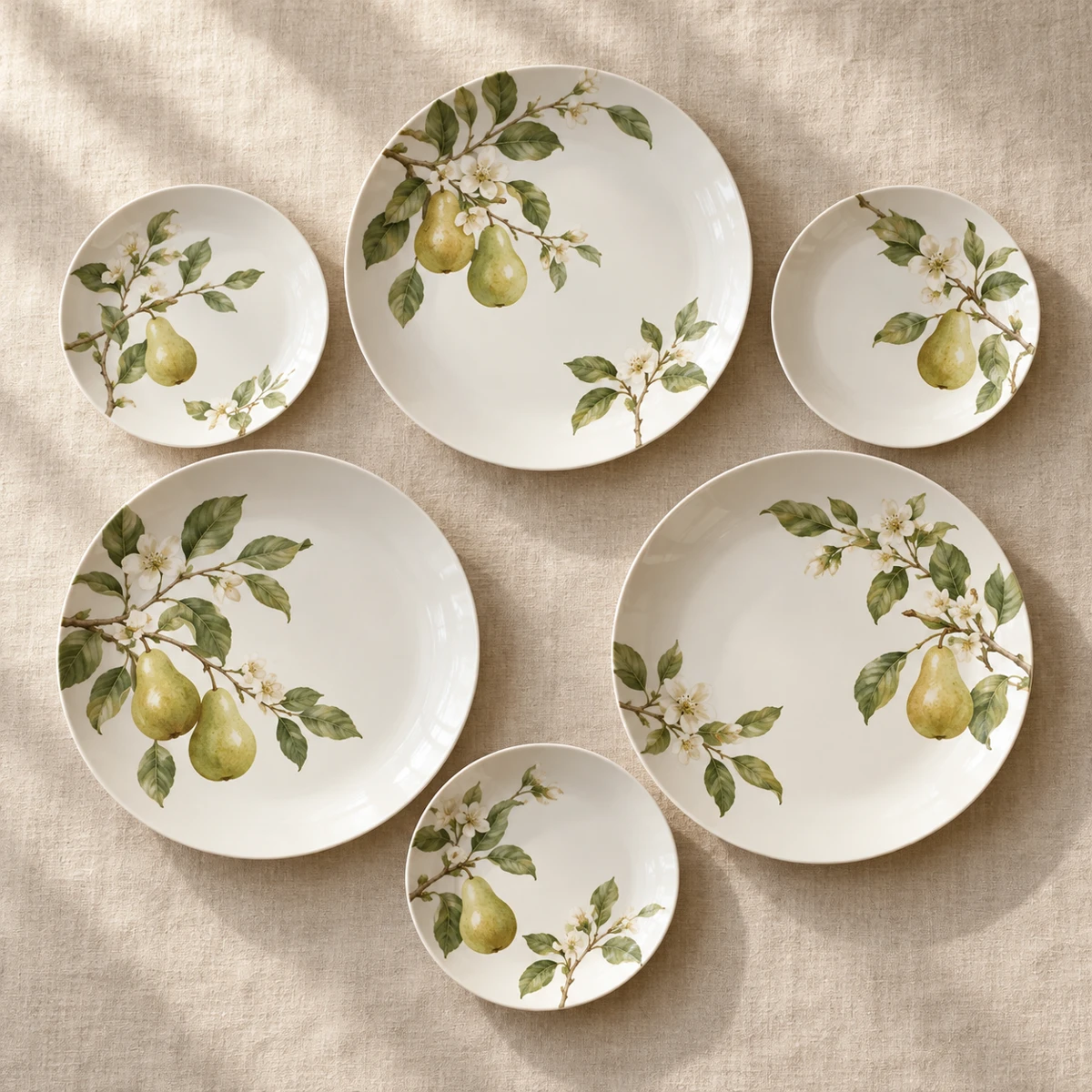 Orchard Gathering Set, White / pear green, 6 plates